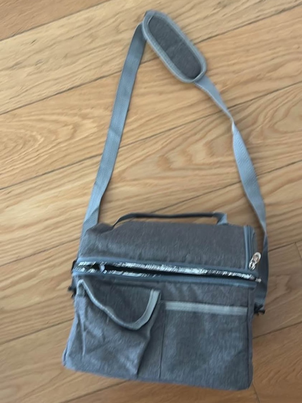 Grey Insulated Lunch Bag with Shoulder Strap